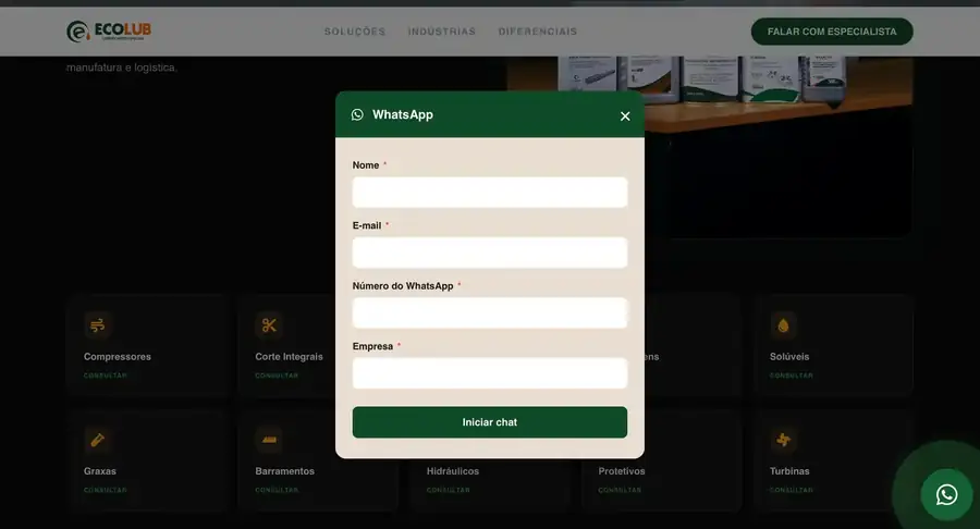 Formulário curto que antecede a abertura da conversa no WhatsApp