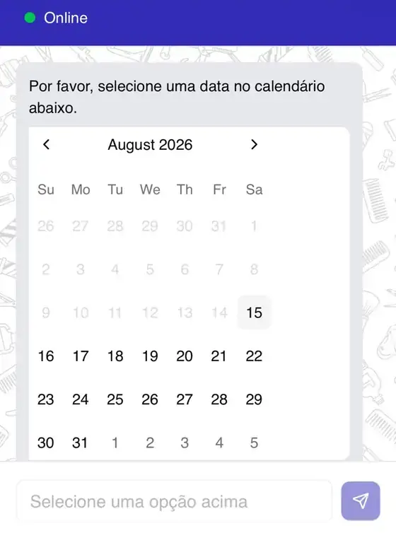 Calendário para escolher a data da marcação