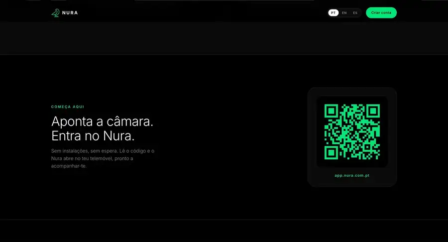Secção final com o código QR que abre a aplicação no telemóvel
