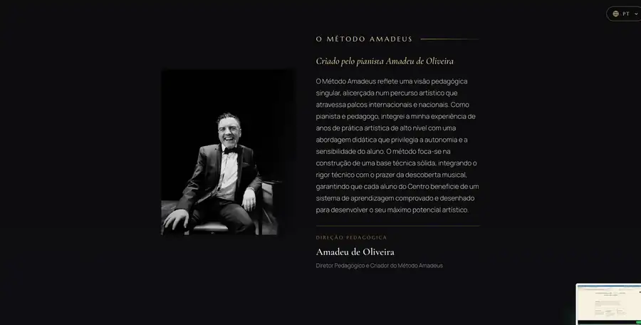 Secção do Método Amadeus, com fotografia e texto do diretor pedagógico