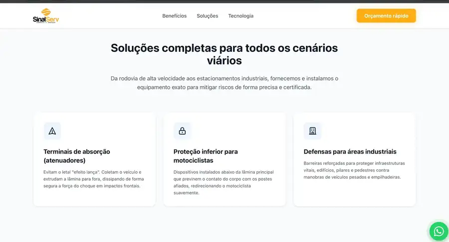 Secção de soluções para os diferentes cenários viários